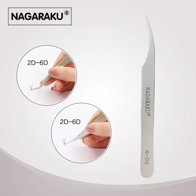 NAGARAKU Eyelashes Maquiagem Professional Eyelash Extension Tweezers 2PCS Stainless Steel Volume Accurate Bloom Eyelash Tweezers