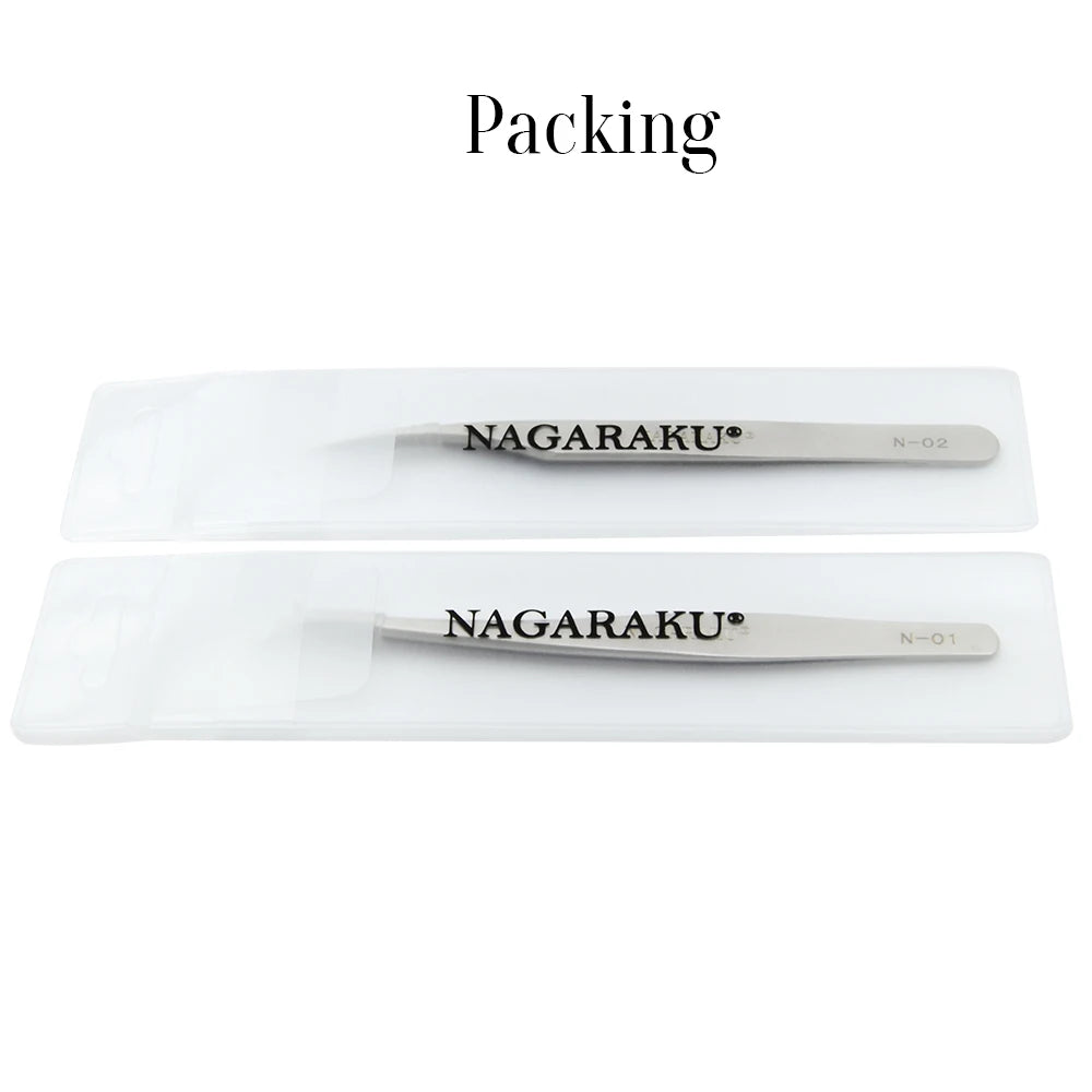 NAGARAKU Eyelashes Maquiagem Professional Eyelash Extension Tweezers 2PCS Stainless Steel Volume Accurate Bloom Eyelash Tweezers