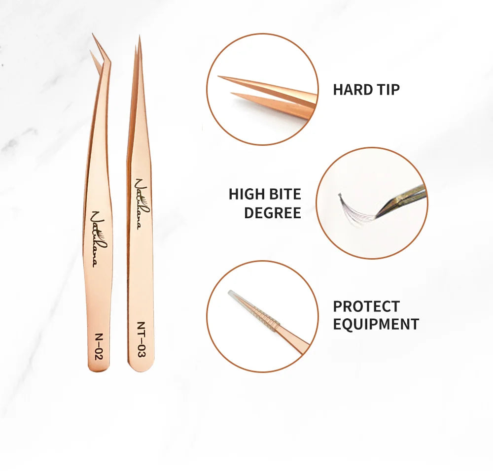 NATUHANA Anti-static Straight Eyelash Extension Tweezers Industrial Precision Curved Straight Lash Eyebrow Tweezers Makeup Tools