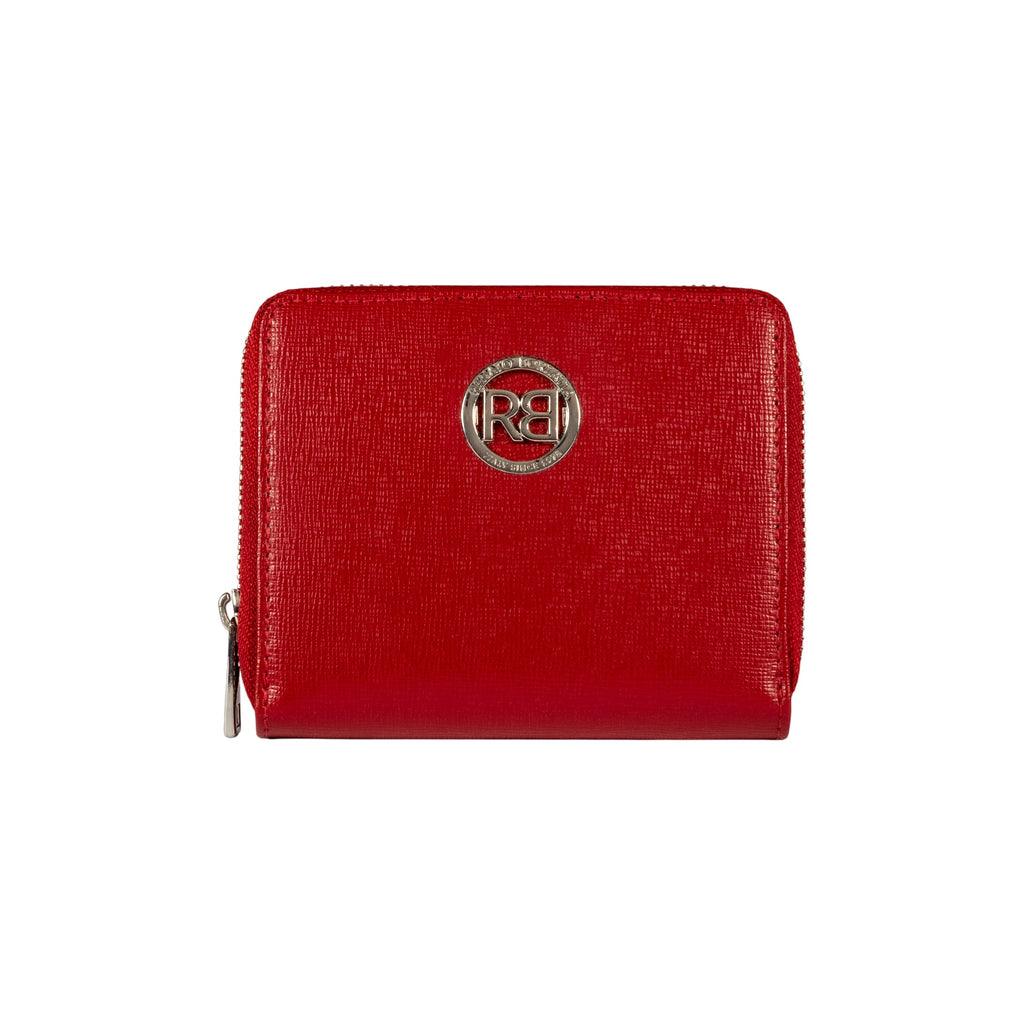 RB1086V | Women's Zip Around Wallet Made in Italy in Genuine Saffiano Leather. Polished Silver Metal Hardware. Color: Red. Dimensions (closed): 10 x 12 x 2 cm