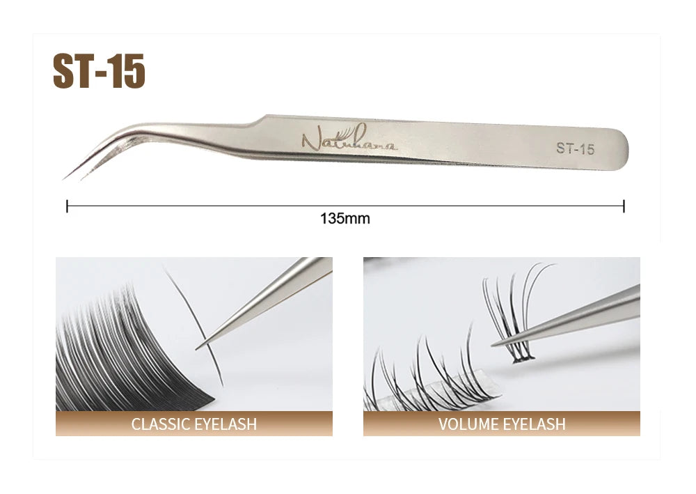 NATUHANA Anti-static Straight Eyelash Extension Tweezers Industrial Precision Curved Straight Lash Eyebrow Tweezers Makeup Tools