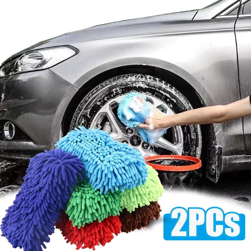 2PCS Terry Cloth Car Wash Gloves Coral Velvet Sponge Lazy Wipe Cloth Strong Stain Removal And Absorbency Car Cleaning Tools