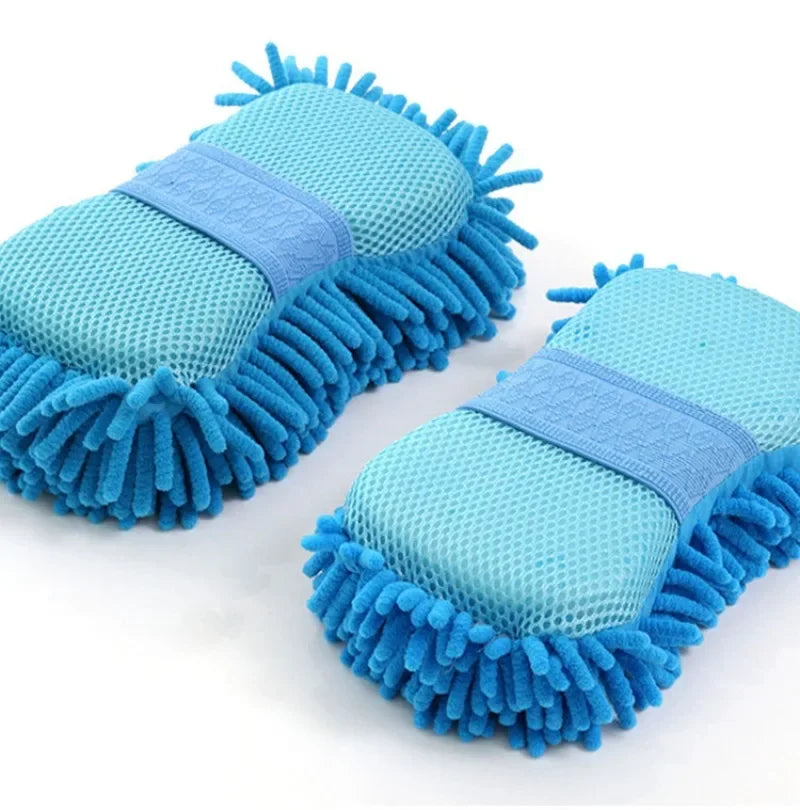 2PCS Terry Cloth Car Wash Gloves Coral Velvet Sponge Lazy Wipe Cloth Strong Stain Removal And Absorbency Car Cleaning Tools