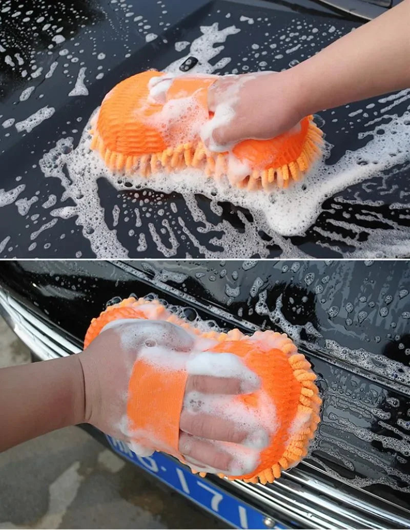 2PCS Terry Cloth Car Wash Gloves Coral Velvet Sponge Lazy Wipe Cloth Strong Stain Removal And Absorbency Car Cleaning Tools