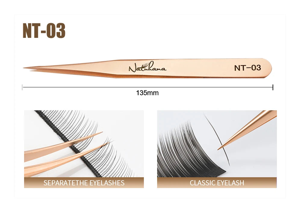 NATUHANA Anti-static Straight Eyelash Extension Tweezers Industrial Precision Curved Straight Lash Eyebrow Tweezers Makeup Tools