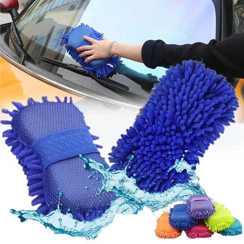 2PCS Terry Cloth Car Wash Gloves Coral Velvet Sponge Lazy Wipe Cloth Strong Stain Removal And Absorbency Car Cleaning Tools