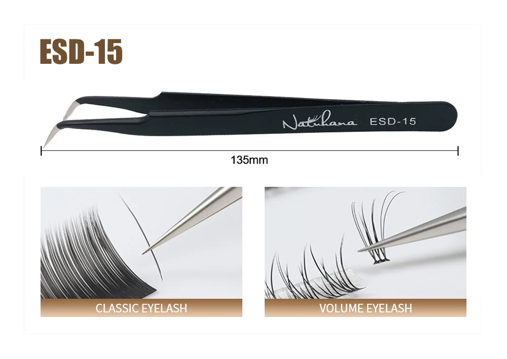 NATUHANA Anti-static Straight Eyelash Extension Tweezers Industrial Precision Curved Straight Lash Eyebrow Tweezers Makeup Tools