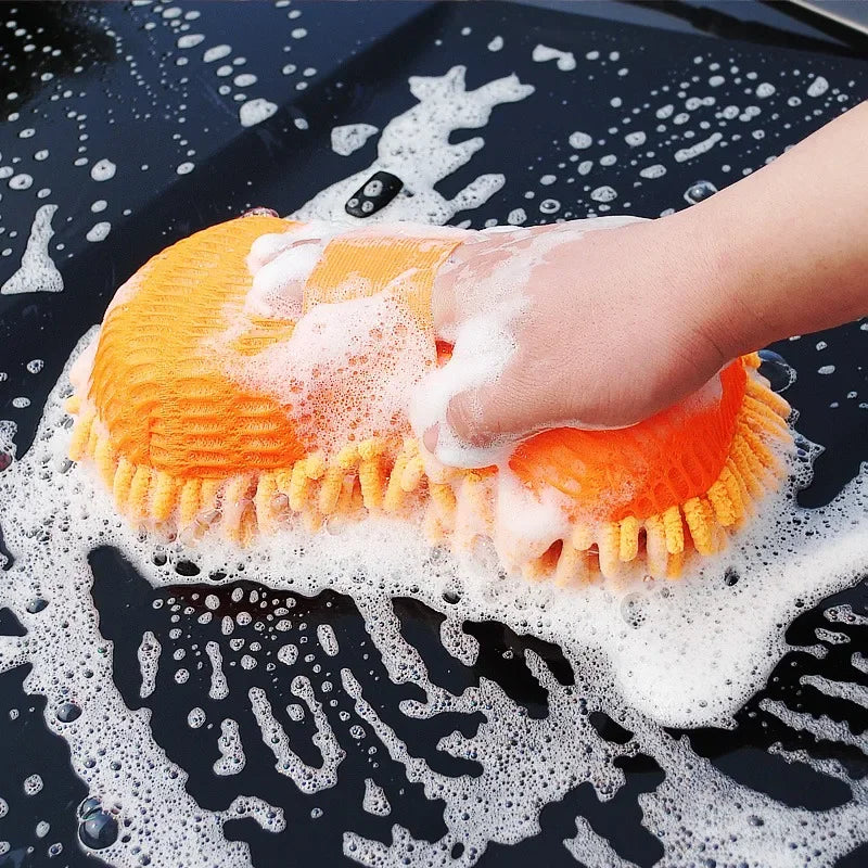 2PCS Terry Cloth Car Wash Gloves Coral Velvet Sponge Lazy Wipe Cloth Strong Stain Removal And Absorbency Car Cleaning Tools
