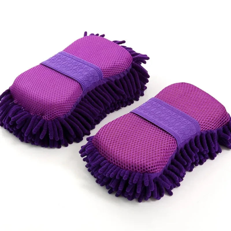 2PCS Terry Cloth Car Wash Gloves Coral Velvet Sponge Lazy Wipe Cloth Strong Stain Removal And Absorbency Car Cleaning Tools