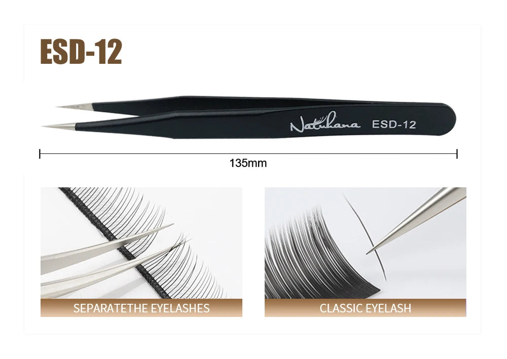 NATUHANA Anti-static Straight Eyelash Extension Tweezers Industrial Precision Curved Straight Lash Eyebrow Tweezers Makeup Tools