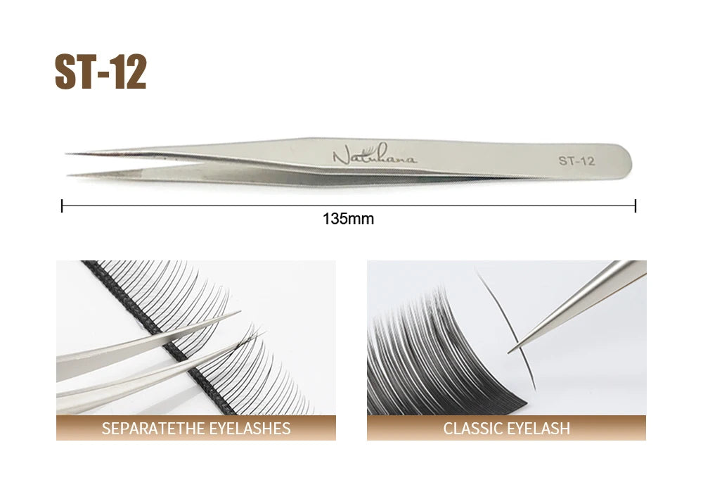 NATUHANA Anti-static Straight Eyelash Extension Tweezers Industrial Precision Curved Straight Lash Eyebrow Tweezers Makeup Tools